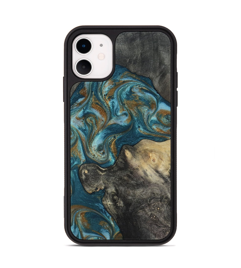 iPhone 11 Wood Phone Case - Nannie (Teal & Gold, 817151)