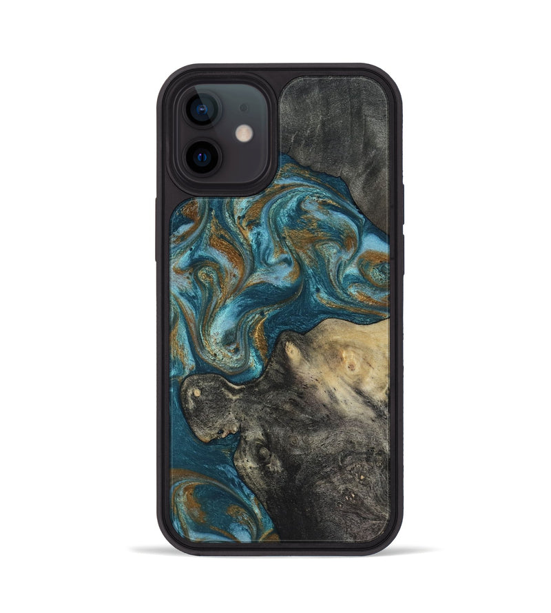 iPhone 12 Wood Phone Case - Nannie (Teal & Gold, 817151)