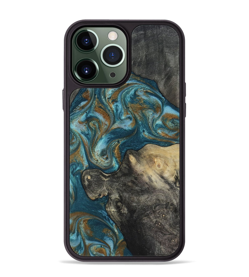 iPhone 13 Pro Max Wood Phone Case - Nannie (Teal & Gold, 817151)