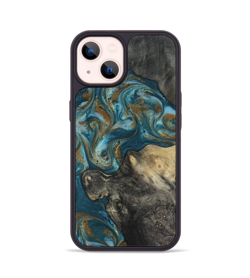 iPhone 14 Wood Phone Case - Nannie (Teal & Gold, 817151)