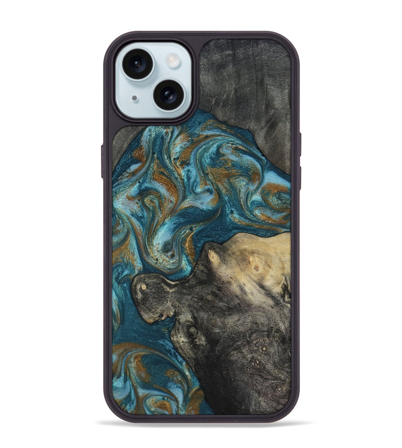iPhone 15 Plus Wood Phone Case - Nannie (Teal & Gold, 817151)