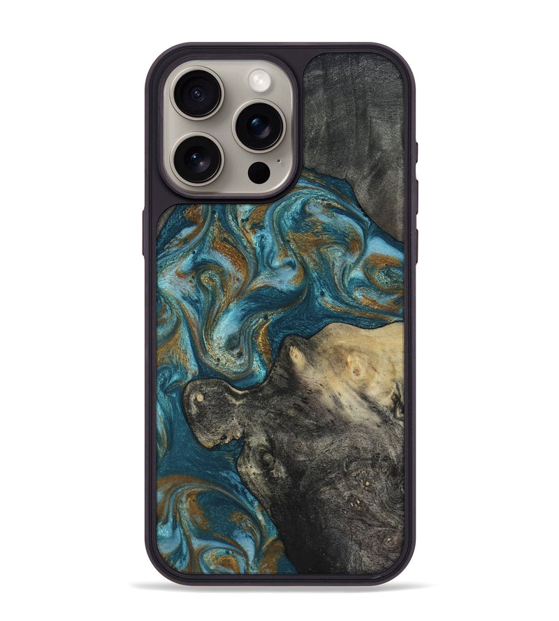 iPhone 15 Pro Max Wood Phone Case - Nannie (Teal & Gold, 817151)