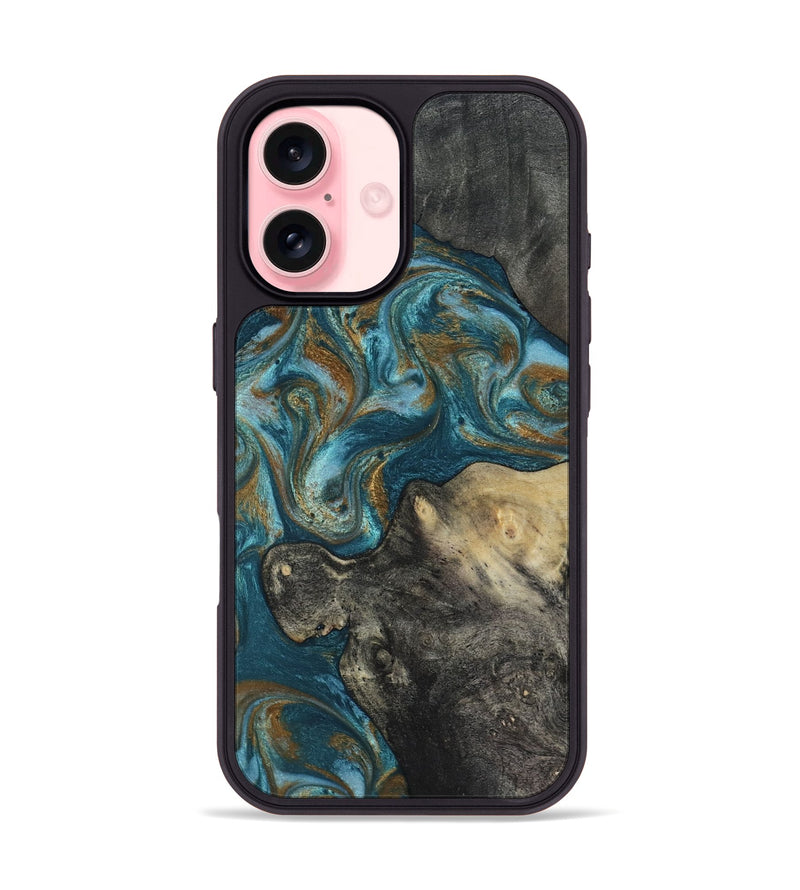 iPhone 16 Wood Phone Case - Nannie (Teal & Gold, 817151)