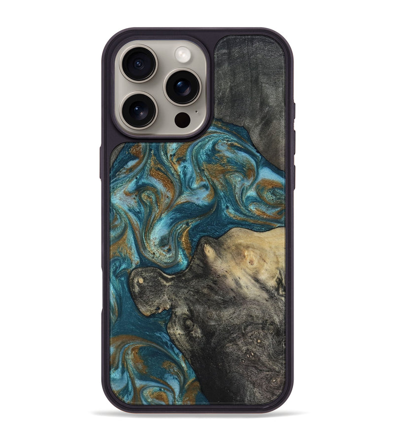 iPhone 16 Pro Max Wood Phone Case - Nannie (Teal & Gold, 817151)