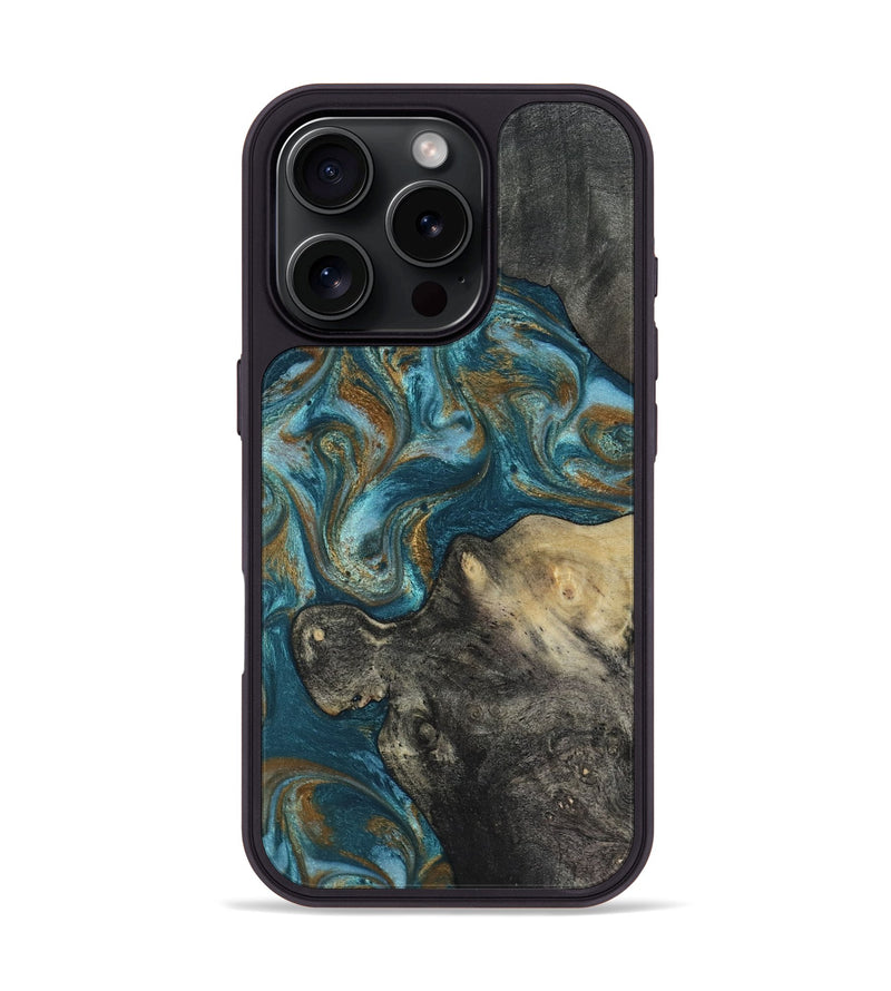 iPhone 16 Pro Wood Phone Case - Nannie (Teal & Gold, 817151)