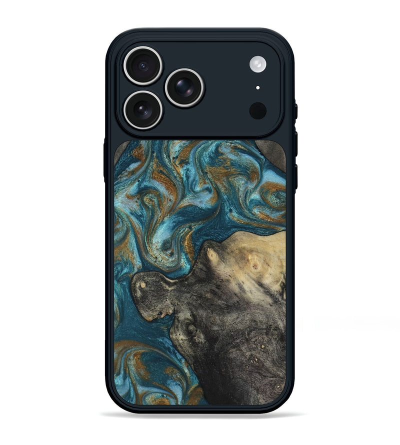 iPhone 17 Pro Max Wood Phone Case - Nannie (Teal & Gold, 817151)