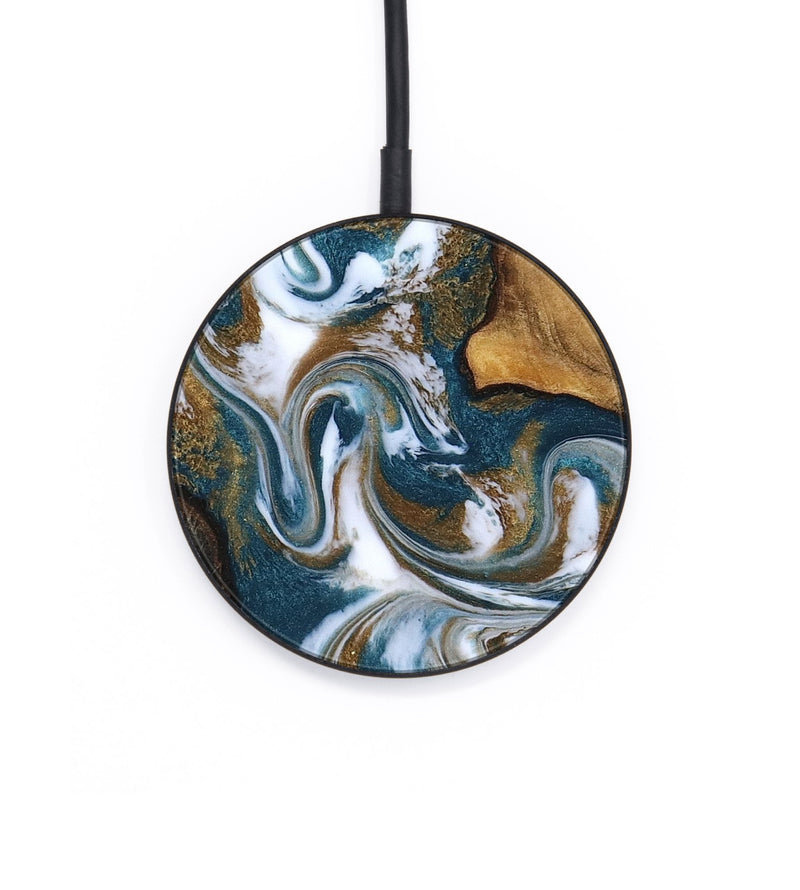 Circle Wood Wireless Charger - Stormy (Teal & Gold, 817153)