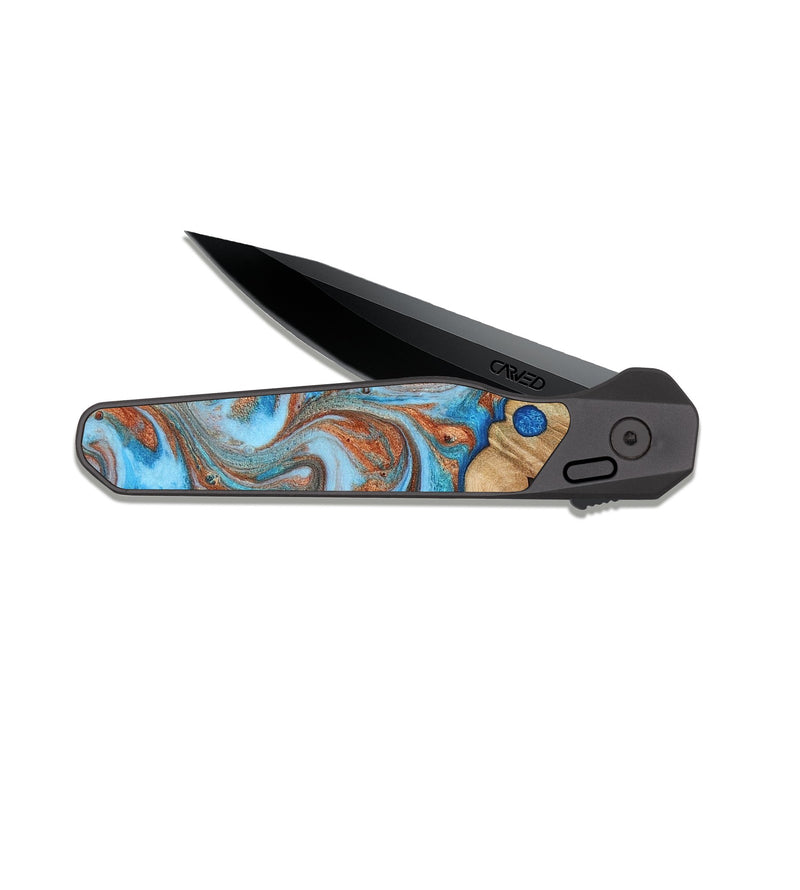 EDC Dark Slate Wood Pocket Knife - Shay (Teal & Gold, 817155)