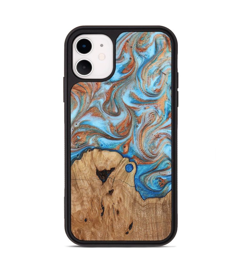 iPhone 11 Wood Phone Case - Shay (Teal & Gold, 817155)