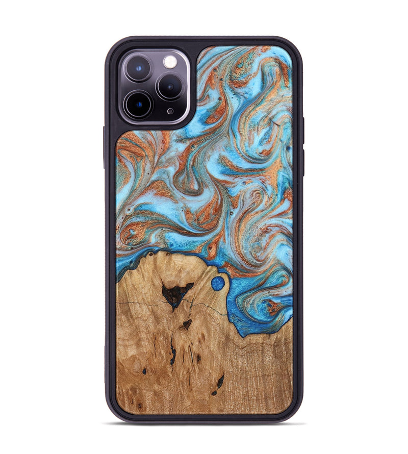 iPhone 11 Pro Max Wood Phone Case - Shay (Teal & Gold, 817155)