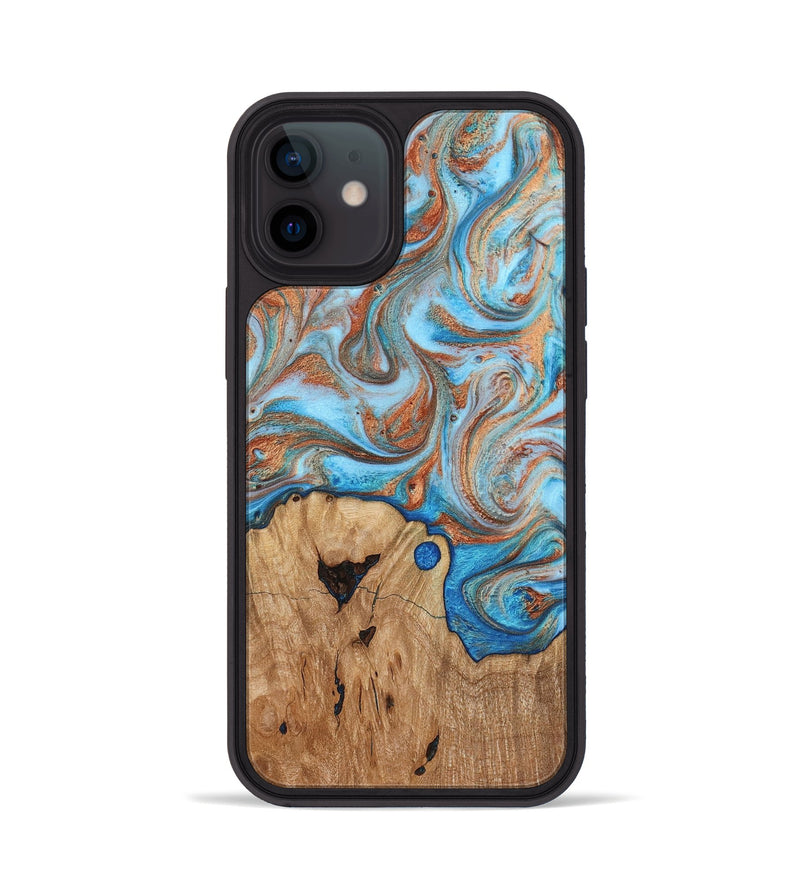 iPhone 12 Wood Phone Case - Shay (Teal & Gold, 817155)