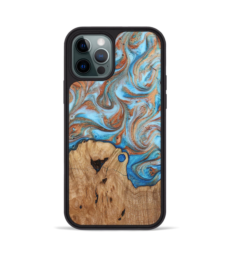 iPhone 12 Pro Wood Phone Case - Shay (Teal & Gold, 817155)