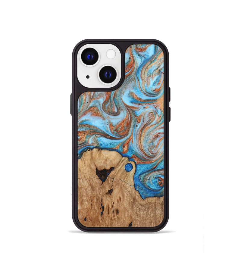 iPhone 13 mini Wood Phone Case - Shay (Teal & Gold, 817155)