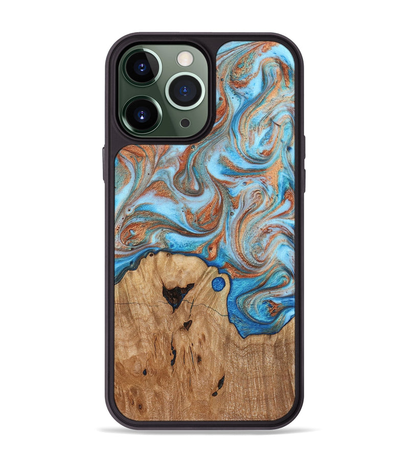 iPhone 13 Pro Max Wood Phone Case - Shay (Teal & Gold, 817155)