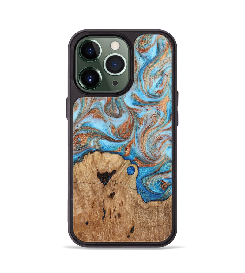 iPhone 13 Pro Wood Phone Case - Shay (Teal & Gold, 817155)