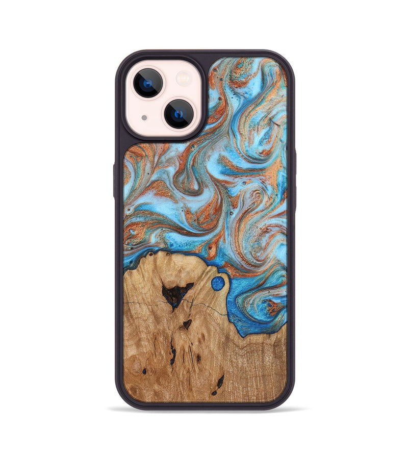 iPhone 14 Wood Phone Case - Shay (Teal & Gold, 817155)
