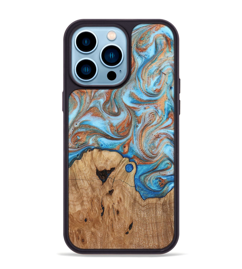 iPhone 14 Pro Max Wood Phone Case - Shay (Teal & Gold, 817155)