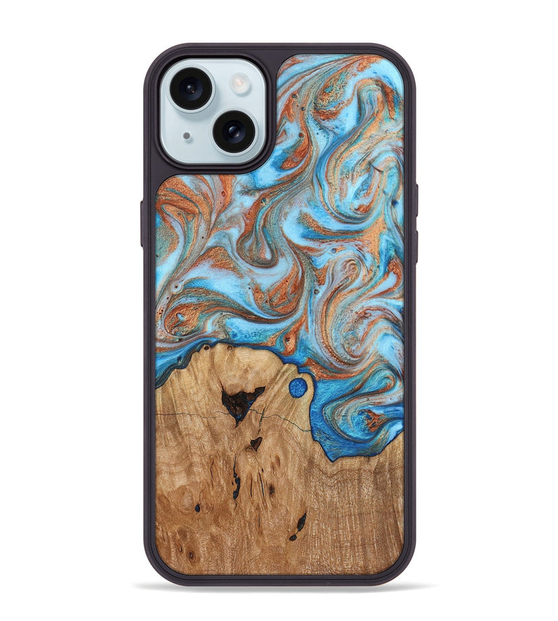 iPhone 15 Plus Wood Phone Case - Shay (Teal & Gold, 817155)
