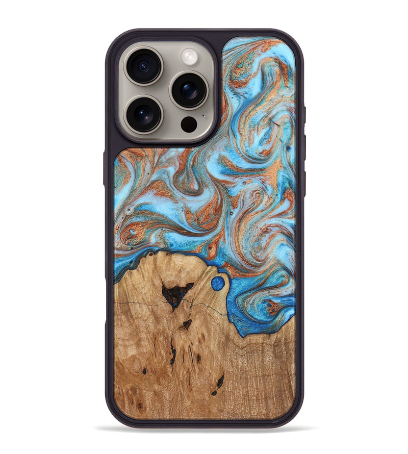 iPhone 16 Pro Max Wood Phone Case - Shay (Teal & Gold, 817155)
