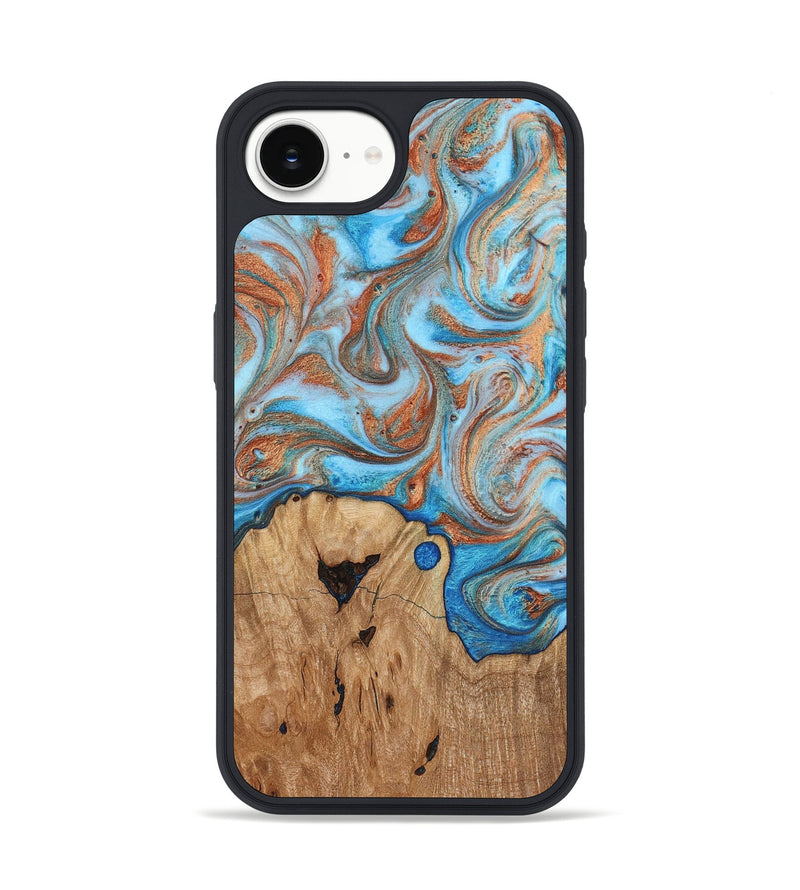iPhone 16e Wood Phone Case - Shay (Teal & Gold, 817155)