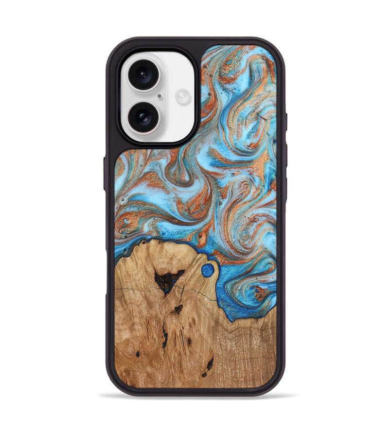 iPhone 17 Wood Phone Case - Shay (Teal & Gold, 817155)