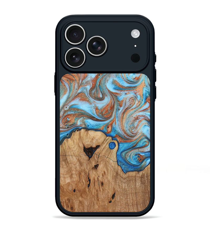 iPhone 17 Pro Max Wood Phone Case - Shay (Teal & Gold, 817155)