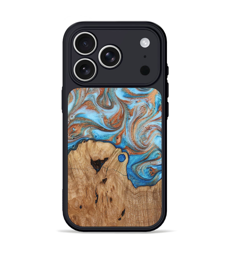 iPhone 17 Pro Wood Phone Case - Shay (Teal & Gold, 817155)