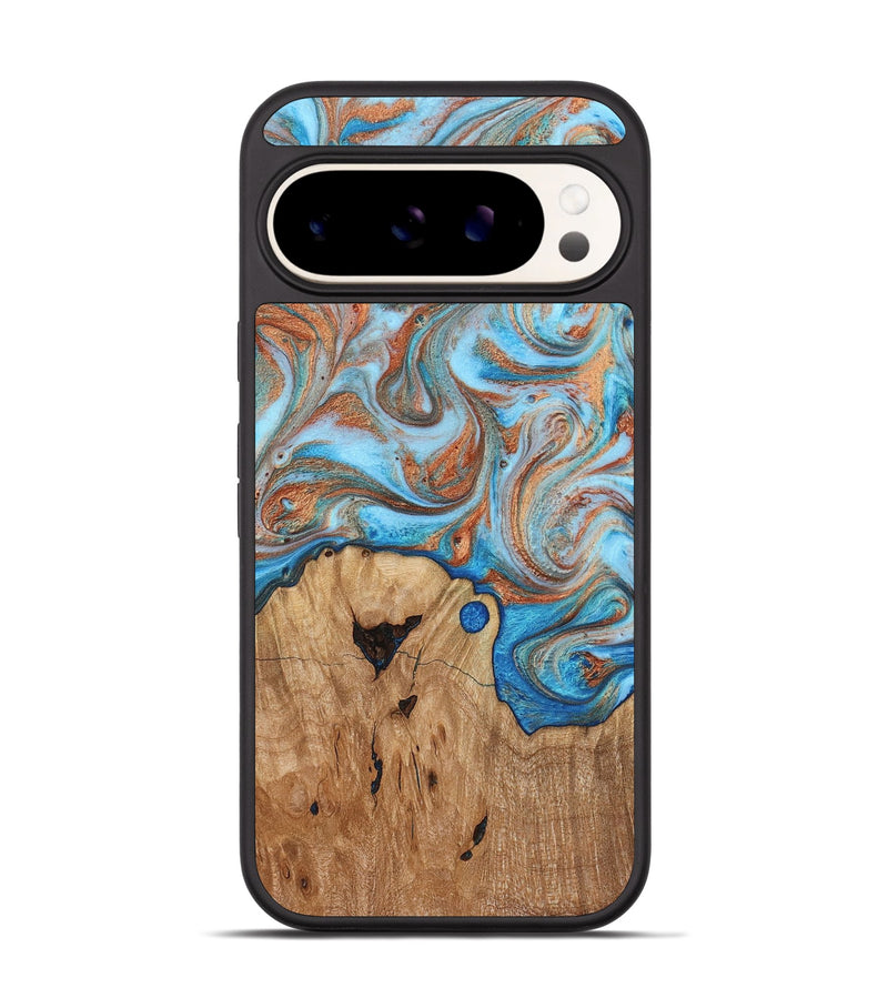 Pixel 9 Wood Phone Case - Shay (Teal & Gold, 817155)