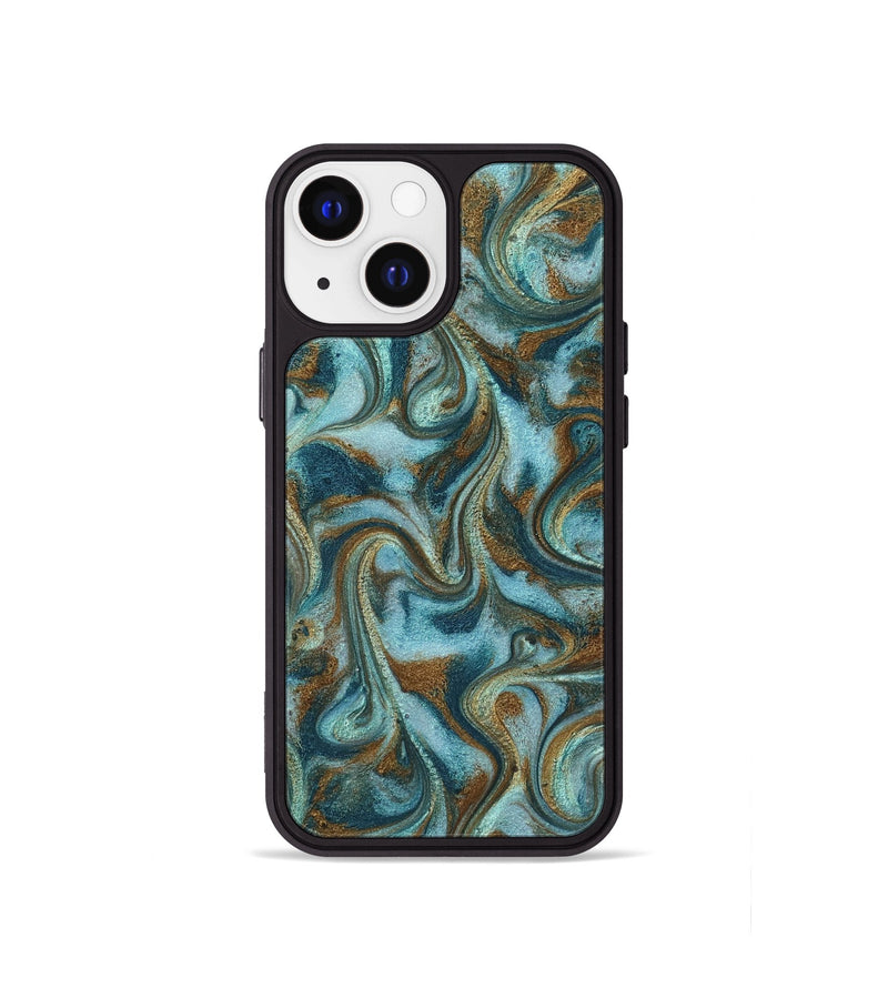 iPhone 13 mini ResinArt Phone Case - Tea (Teal & Gold, 817156)