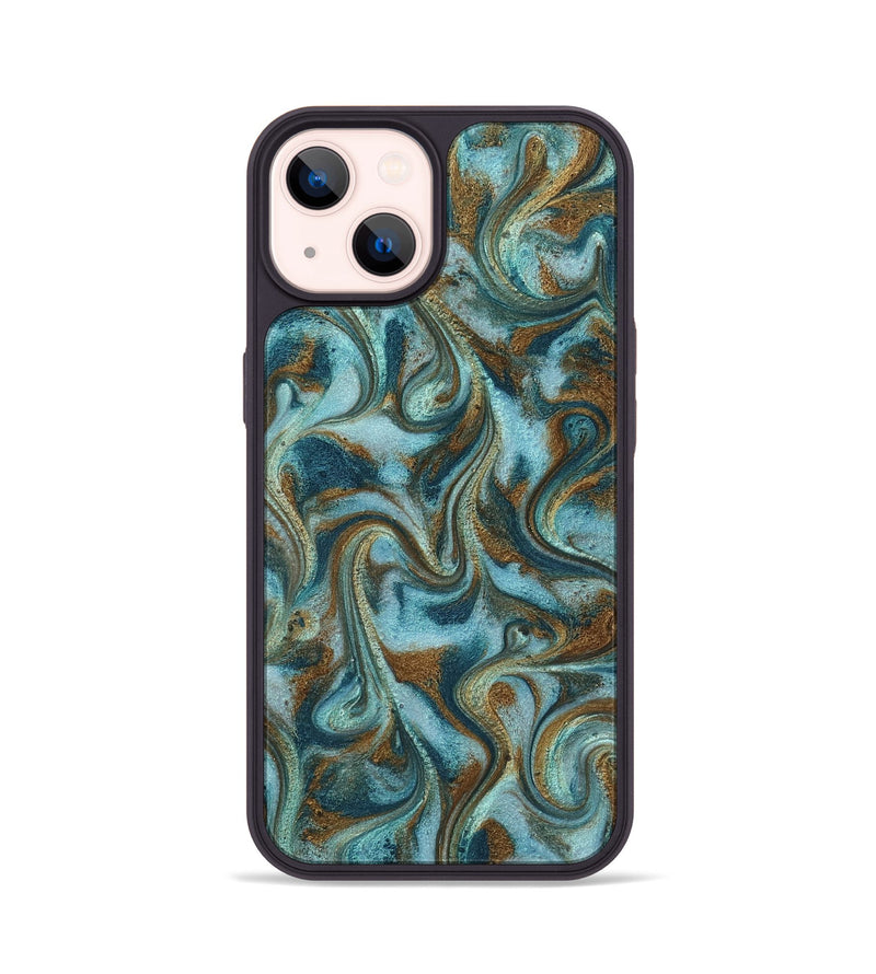 iPhone 14 ResinArt Phone Case - Tea (Teal & Gold, 817156)