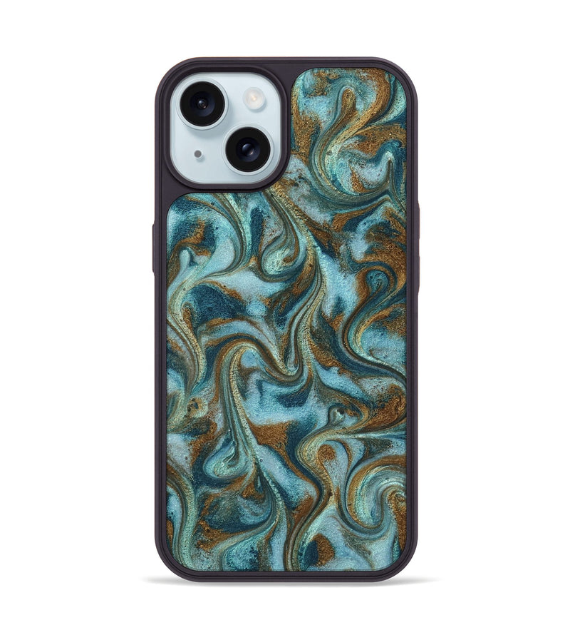 iPhone 15 ResinArt Phone Case - Tea (Teal & Gold, 817156)
