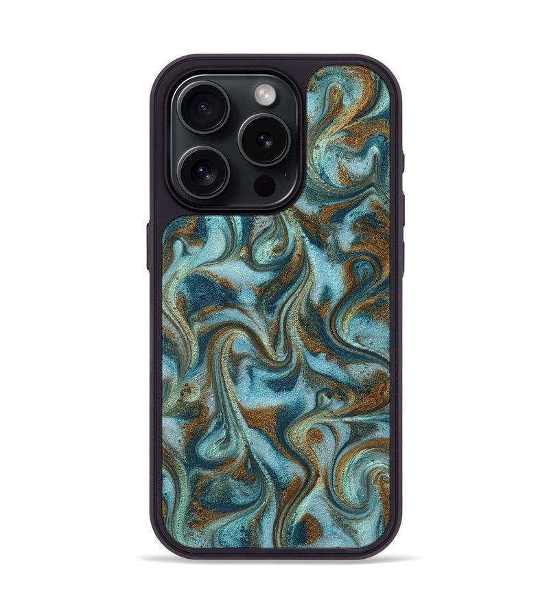 iPhone 15 Pro ResinArt Phone Case - Tea (Teal & Gold, 817156)