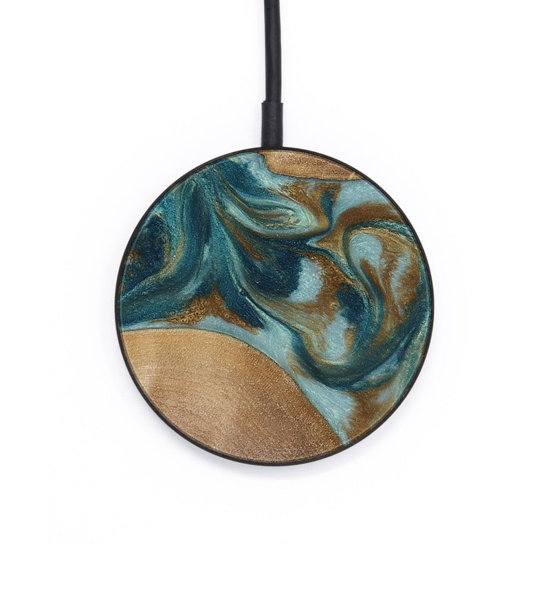 Circle Wood Wireless Charger - Therese (Teal & Gold, 817157)