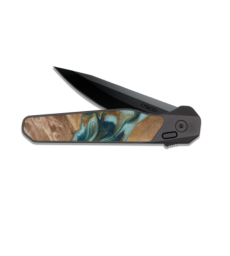 EDC Dark Slate Wood Pocket Knife - Therese (Teal & Gold, 817157)