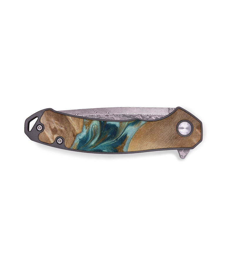 EDC Wood Pocket Knife - Therese (Teal & Gold, 817157)