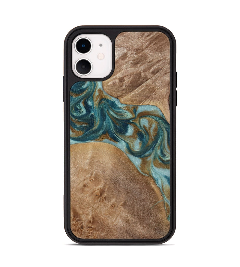 iPhone 11 Wood Phone Case - Therese (Teal & Gold, 817157)