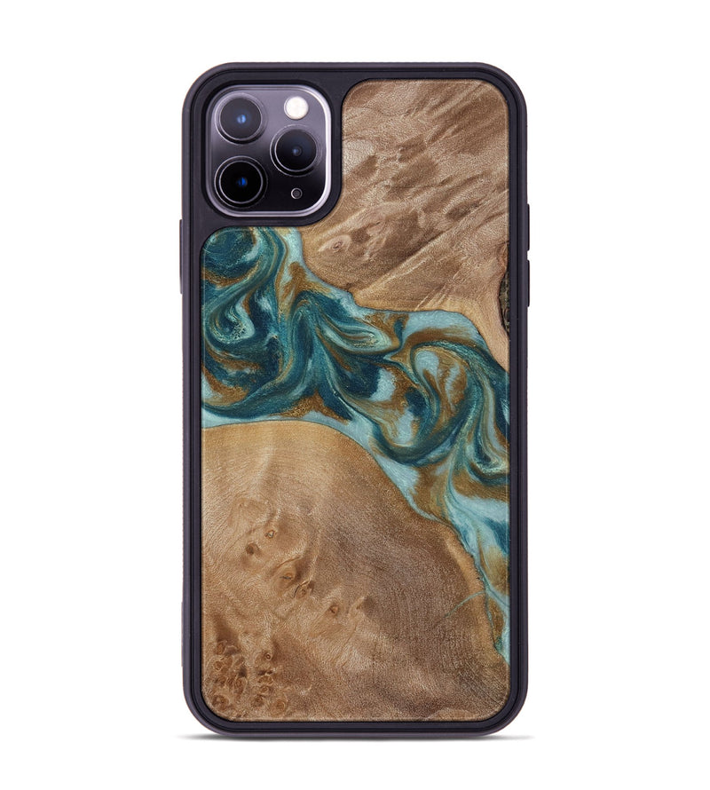 iPhone 11 Pro Max Wood Phone Case - Therese (Teal & Gold, 817157)
