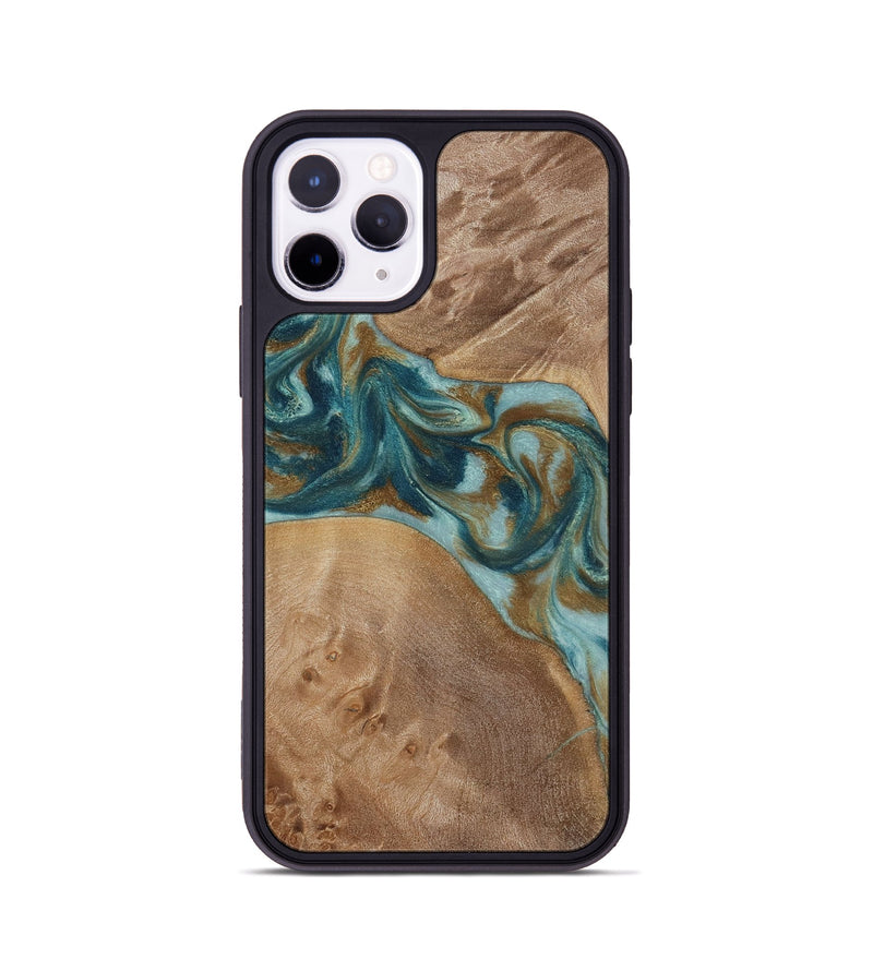 iPhone 11 Pro Wood Phone Case - Therese (Teal & Gold, 817157)