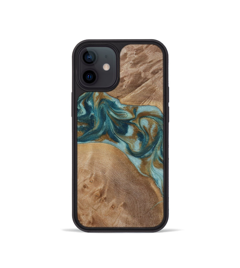 iPhone 12 mini Wood Phone Case - Therese (Teal & Gold, 817157)