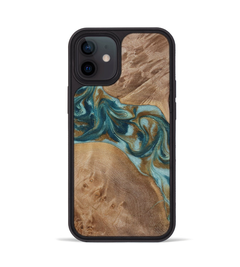 iPhone 12 Wood Phone Case - Therese (Teal & Gold, 817157)