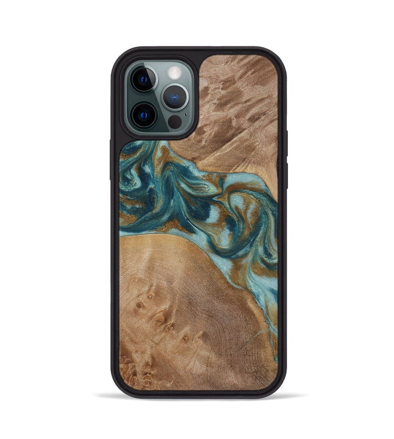 iPhone 12 Pro Wood Phone Case - Therese (Teal & Gold, 817157)