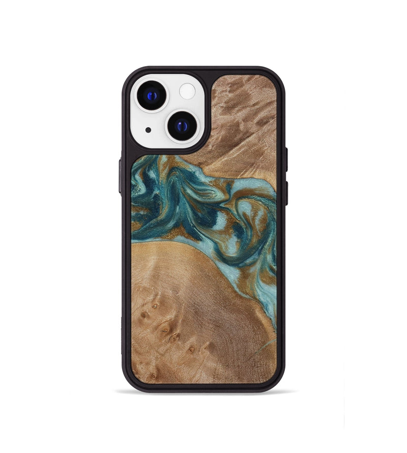 iPhone 13 mini Wood Phone Case - Therese (Teal & Gold, 817157)