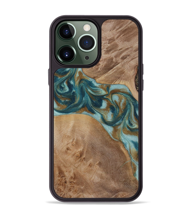 iPhone 13 Pro Max Wood Phone Case - Therese (Teal & Gold, 817157)