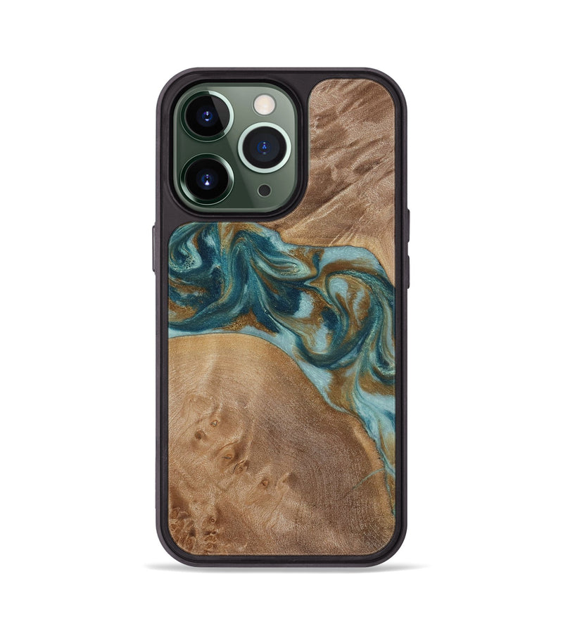 iPhone 13 Pro Wood Phone Case - Therese (Teal & Gold, 817157)