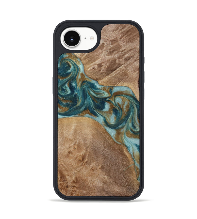 iPhone 16e Wood Phone Case - Therese (Teal & Gold, 817157)