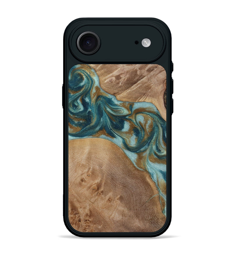 iPhone 17 Air Wood Phone Case - Therese (Teal & Gold, 817157)