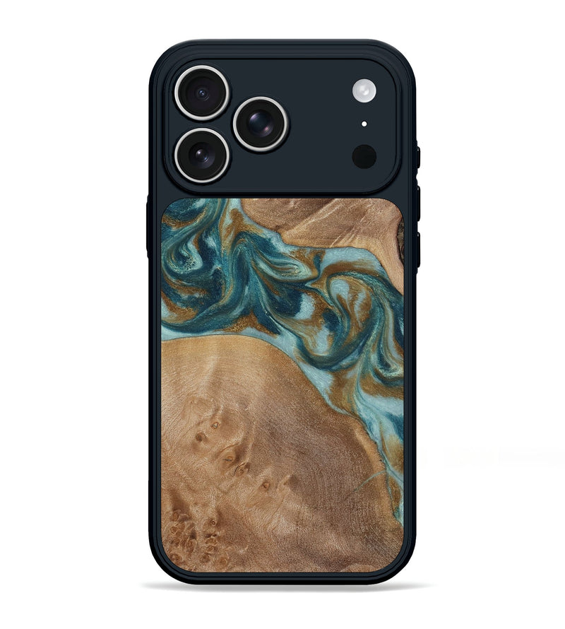 iPhone 17 Pro Max Wood Phone Case - Therese (Teal & Gold, 817157)