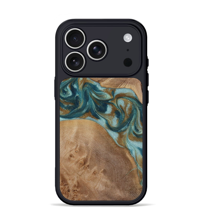 iPhone 17 Pro Wood Phone Case - Therese (Teal & Gold, 817157)