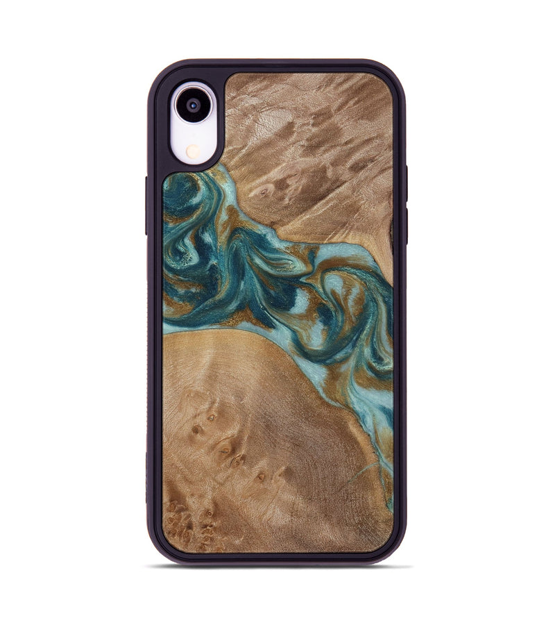 iPhone Xr Wood Phone Case - Therese (Teal & Gold, 817157)