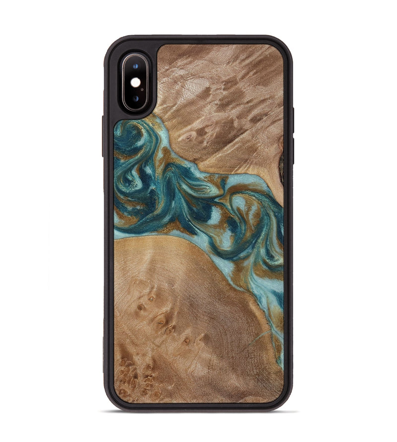iPhone Xs Max Wood Phone Case - Therese (Teal & Gold, 817157)